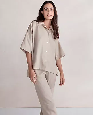 Ann Taylor Haven Well Within Drapey Twill Button-Up Shirt