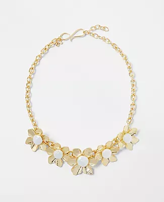 Ann Taylor Pearlized Textured Metal Flower Statement Necklace