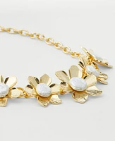 Ann Taylor Pearlized Textured Metal Flower Statement Necklace Goldtone Women's