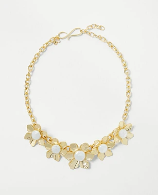 Ann Taylor Pearlized Textured Metal Flower Statement Necklace Goldtone Women's