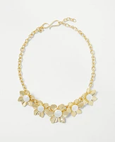 Ann Taylor Pearlized Textured Metal Flower Statement Necklace Goldtone Women's