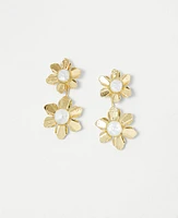 Ann Taylor Pearlized Textured Flower Drop Earrings Goldtone Women's