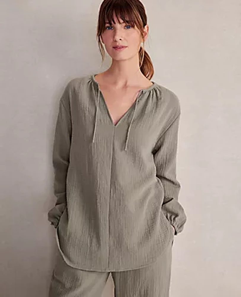Ann Taylor Haven Well Within Organic Cotton Gauze Long Sleeve Top