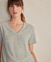 Ann Taylor Haven Well Within Linen Jersey Striped V-Neck T-Shirt Vetiver Women's