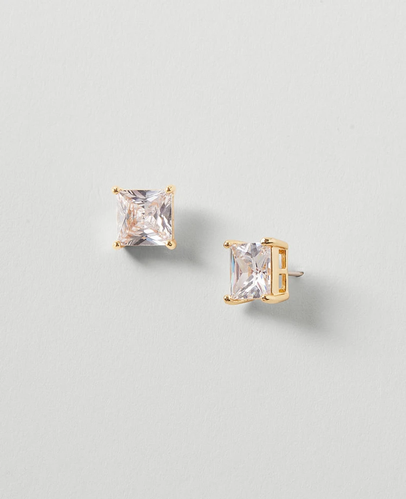 Ann Taylor Square Crystal Stud Earrings Goldtone Women's