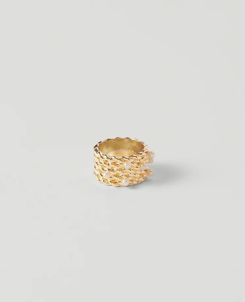 Ann Taylor Rope Pearlized Ring Goldtone Women's