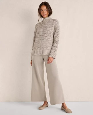 Ann Taylor Haven Well Within Organic Cotton Cable Knit Funnel Neck Sweater Porcini Women's