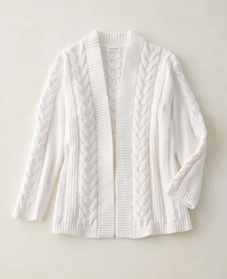 Ann Taylor Haven Well Within Organic Cotton Mixed Cable Cardigan Ivory Women's