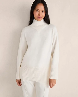 Ann Taylor Haven Well Within Organic Cotton Crossover Turtleneck Sweater Size Medium Ivory Women's