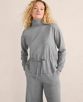 Ann Taylor Haven Well Within Fleece Drawstring-Waist Mockneck Top Graphite Heather Women's