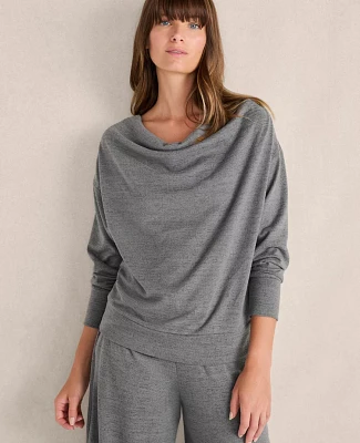 Ann Taylor Haven Well Within Sweater Knit Drape-Front Pullover Graphite Heather Women's