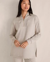 Ann Taylor Haven Well Within Fleece Quarter-Zip Tunic Pullover Porcini Heather Women's