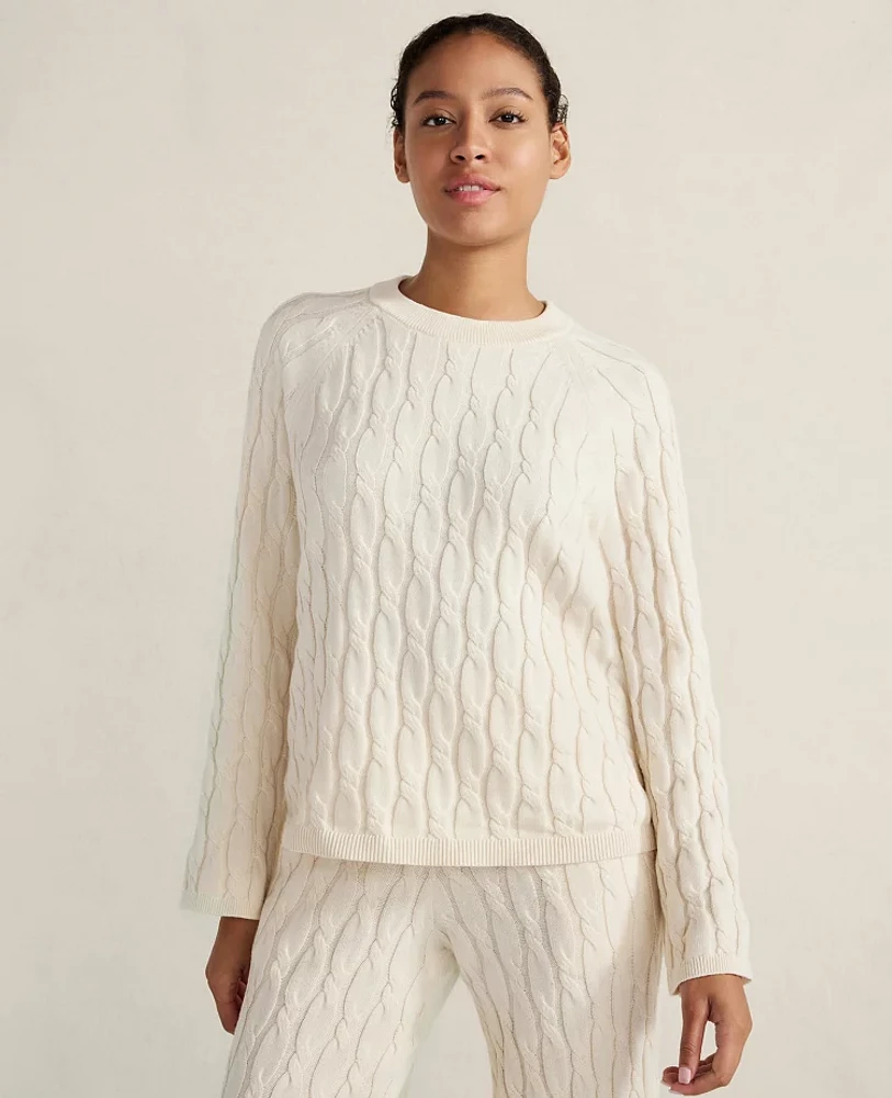 Ann Taylor Haven Well Within Cotton Cashmere Cable Knit Sweater Birch Women's