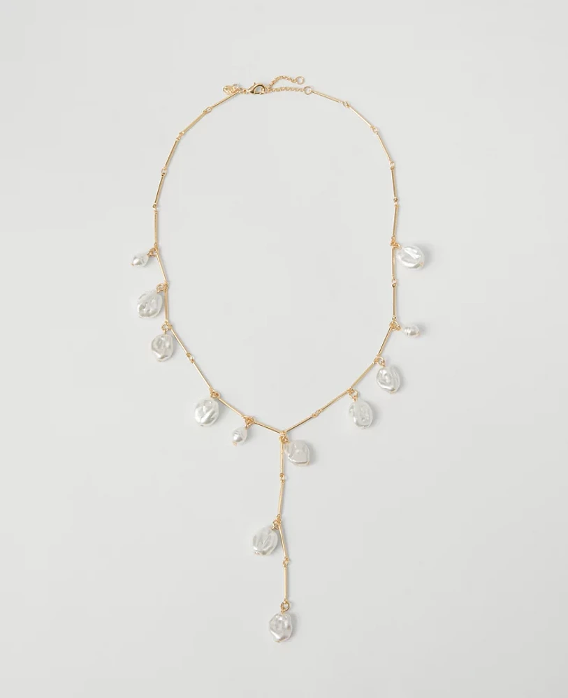 Ann Taylor Pearlized Lariat Necklace Goldtone Women's