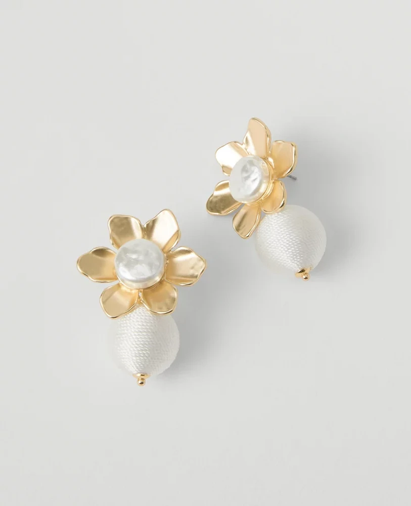 Ann Taylor Pearlized Metal Flower Earrings Goldtone Women's