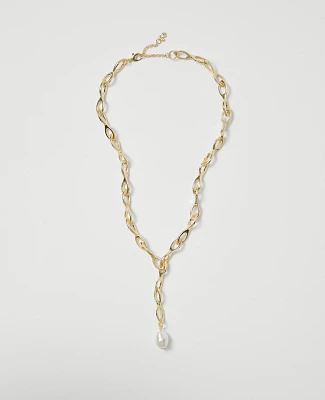 Ann Taylor Pearlized Lariat Necklace Goldtone Women's