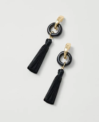 Ann Taylor Raffia Tassel Drop Earrings Black Women's