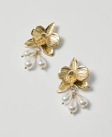 Ann Taylor Pearlized Floral Drop Earrings Goldtone Women's