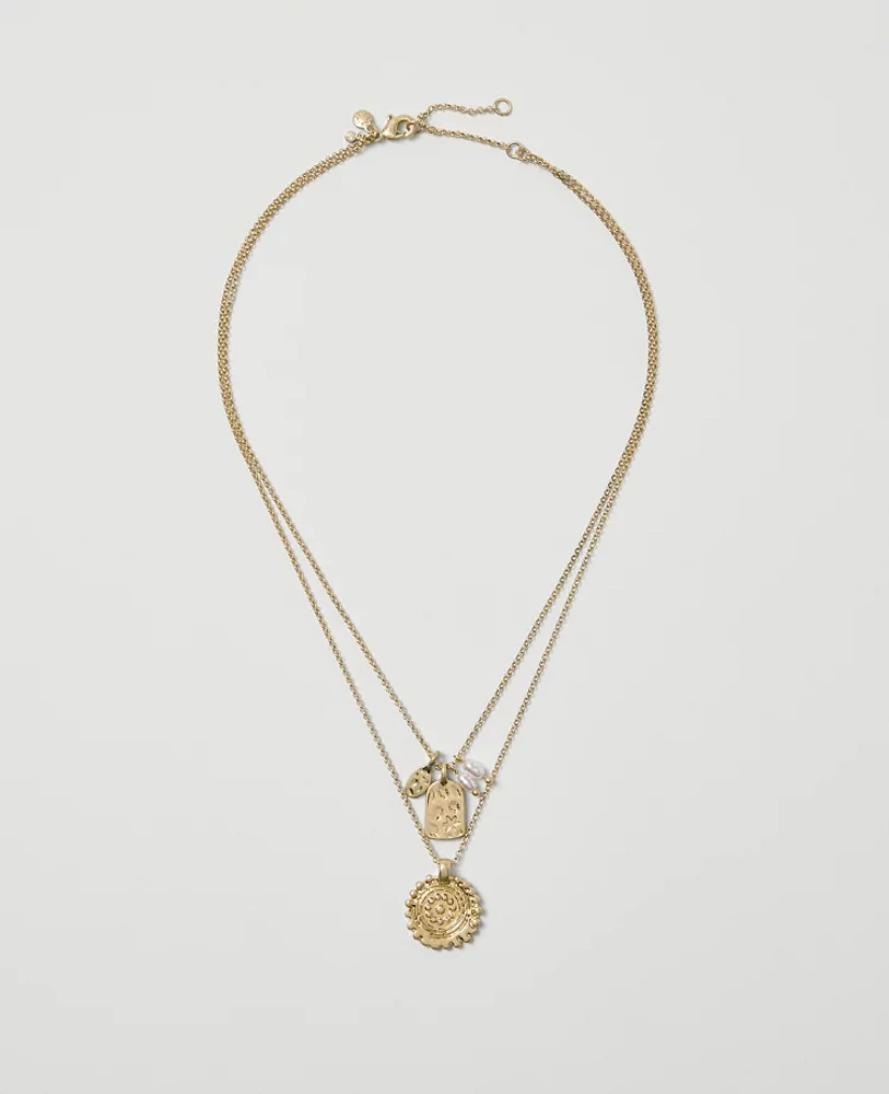 Ann Taylor Layered Charm Necklace Goldtone Women's