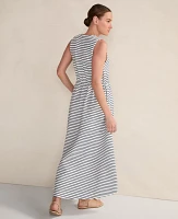 Ann Taylor Haven Well Within Cotton Blend Textured Stripe Midi Dress Ivory Women's