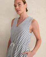 Ann Taylor Haven Well Within Cotton Blend Textured Stripe Midi Dress Ivory Women's