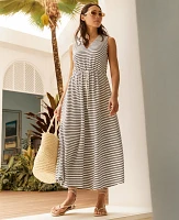 Ann Taylor Haven Well Within Cotton Blend Textured Stripe Midi Dress Ivory Women's