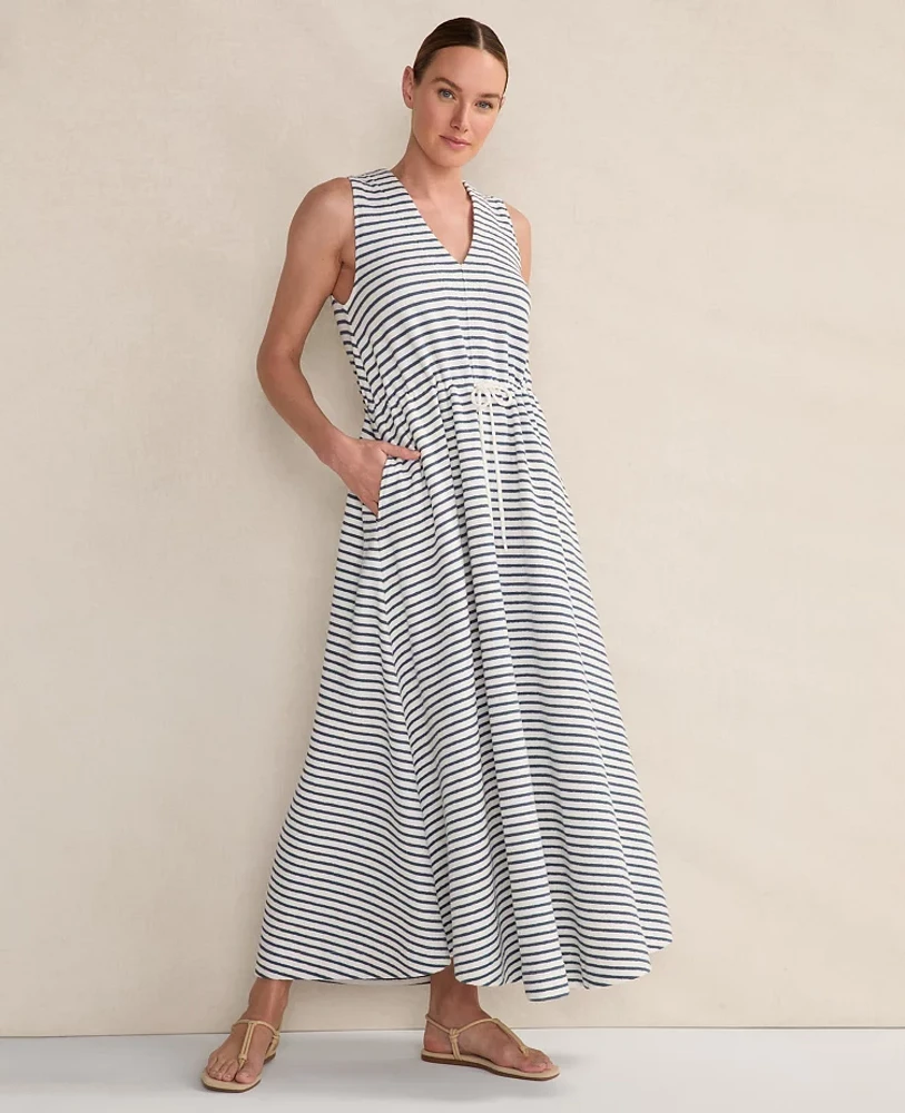 Ann Taylor Haven Well Within Cotton Blend Textured Stripe Midi Dress Ivory Women's