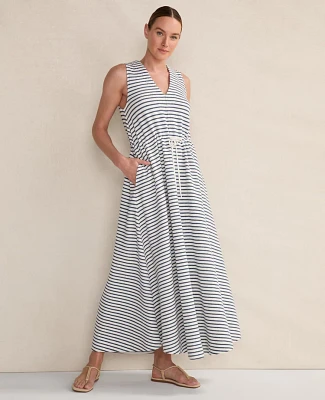 Ann Taylor Haven Well Within Cotton Blend Textured Stripe Midi Dress Ivory Women's
