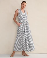 Ann Taylor Haven Well Within Cotton Blend Textured Stripe Midi Dress Ivory Women's