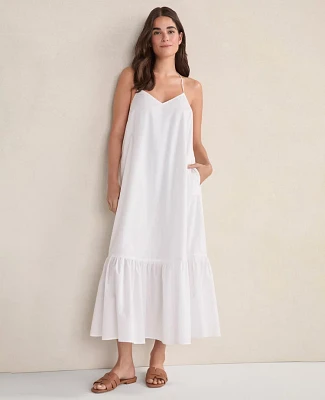 Ann Taylor Haven Well Within Organic Cotton Poplin Tiered Midi Dress White Women's
