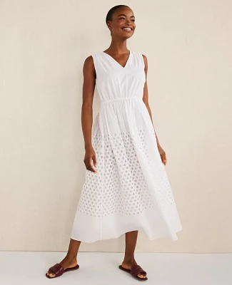 Ann Taylor Haven Well Within Organic Cotton Honeycomb Eyelet Midi Dress Women's