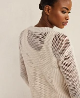 Ann Taylor Haven Well Within Organic Cotton Linen Open Stitch Pullover Light Stone Women's