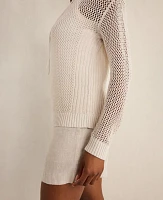 Ann Taylor Haven Well Within Organic Cotton Linen Open Stitch Pullover Light Stone Women's