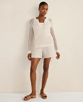 Ann Taylor Haven Well Within Organic Cotton Linen Open Stitch Pullover Light Stone Women's