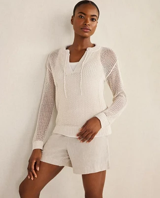 Ann Taylor Haven Well Within Organic Cotton Linen Open Stitch Pullover Light Stone Women's