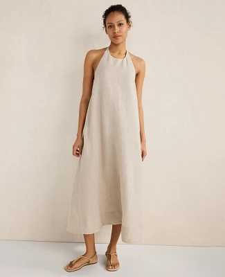 Ann Taylor Haven Well Within Linen Halter Midi Dress Oatmeal Women's