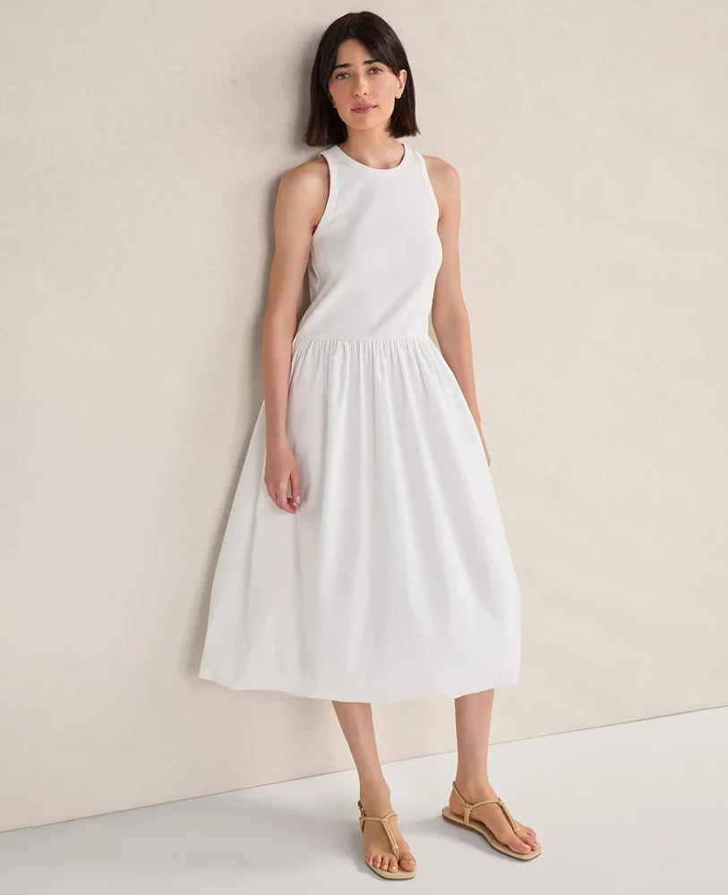 Ann Taylor Haven Well Within Organic Cotton Drop Waist Bubble Dress White Women's