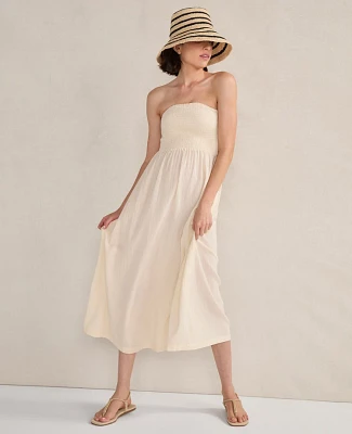 Ann Taylor Haven Well Within Organic Cotton Crinkle Gauze Strapless Dress Blue Haze Women's