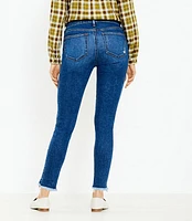 Tall Curvy Chewed Hem Mid Rise Skinny Jeans in Original Mid Indigo Wash