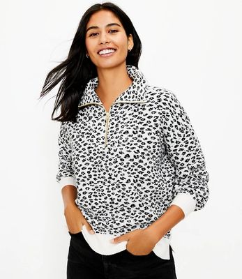 Petite Leopard Print Zip Sweater | LOFT
