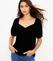 Petite Velvet Puff Sleeve Top