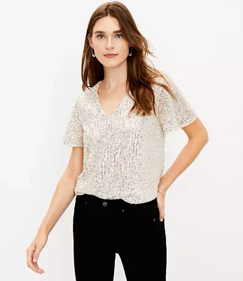 Petite Sequin Flutter Sleeve Top