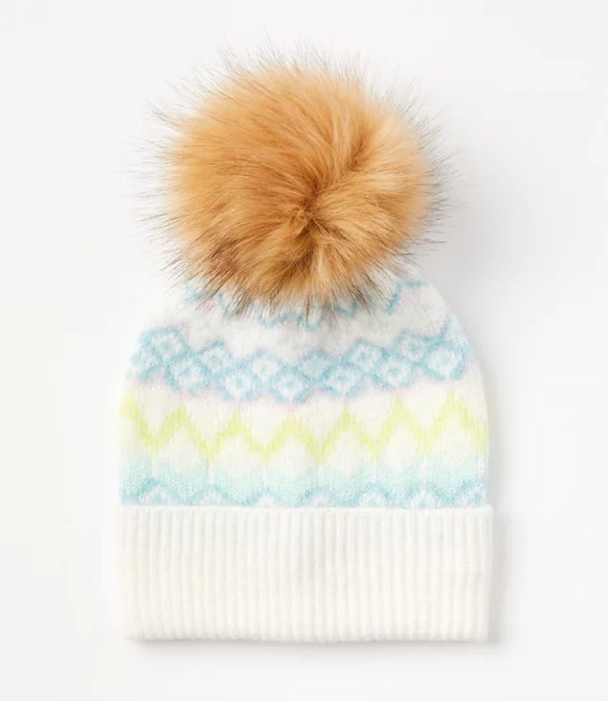 Eddie Bauer Women's Cabin Faux Fur Pom Beanie - White - One Size