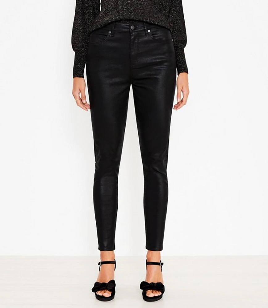 Petite Curvy Coated High Rise Skinny Jeans in Black