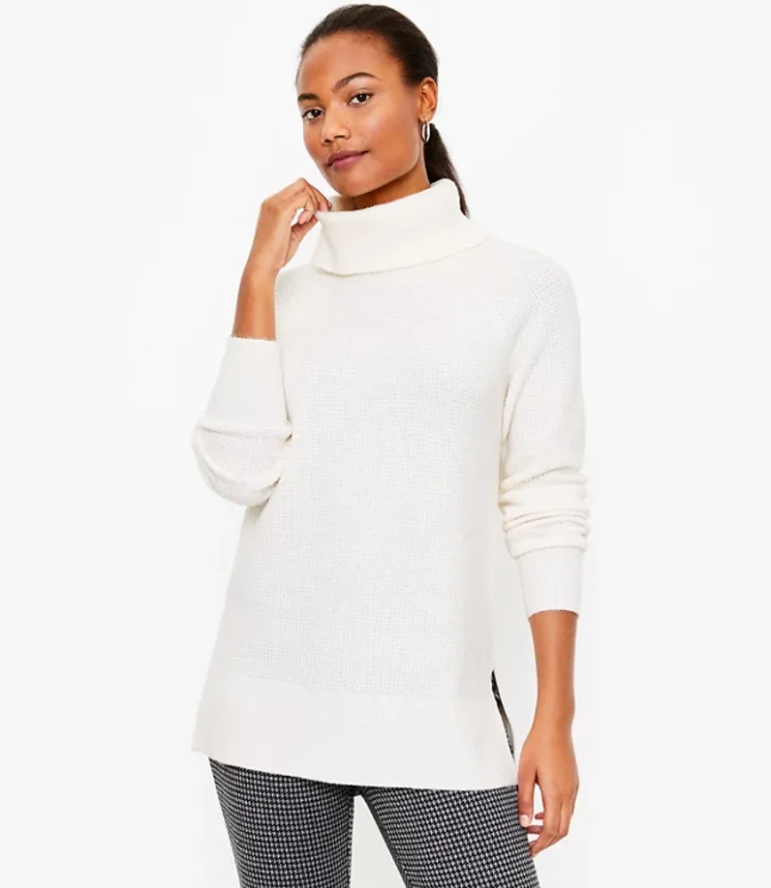 Petite Waffle Cowl Neck Tunic Sweater