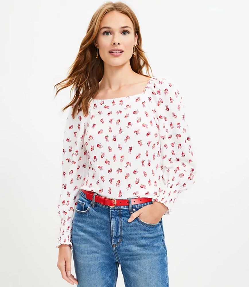 LOFT Petite Floral Puff Sleeve Square Neck Top | LOFT | The Summit