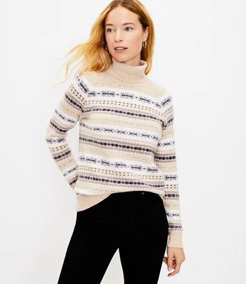 Petite Striped Fair Isle Turtleneck Sweater | LOFT