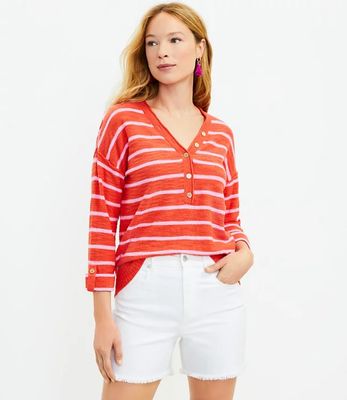 Striped Roll Tab Henley Sweater | LOFT