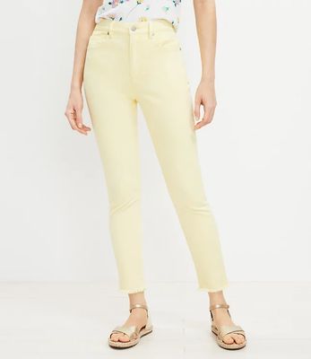 Frayed High Rise Skinny Jeans Brulee | LOFT