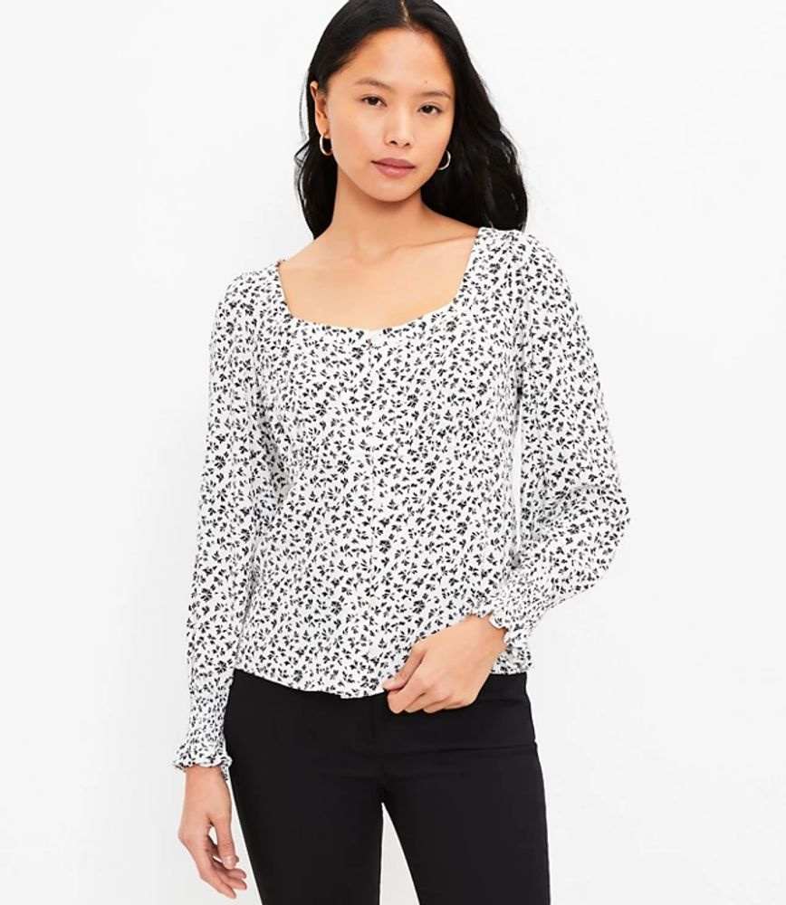 LOFT Petite Button Square Neck Top | LOFT | The Shops at Willow Bend